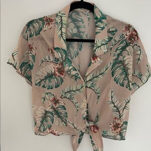 Aritzia Wilfred Pink Short Sleeve Tie-Front Blouse